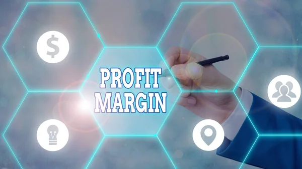 Handwriting text Profit Margin. Concept meaning amount by which revenue from sales exceeds costs in a business.