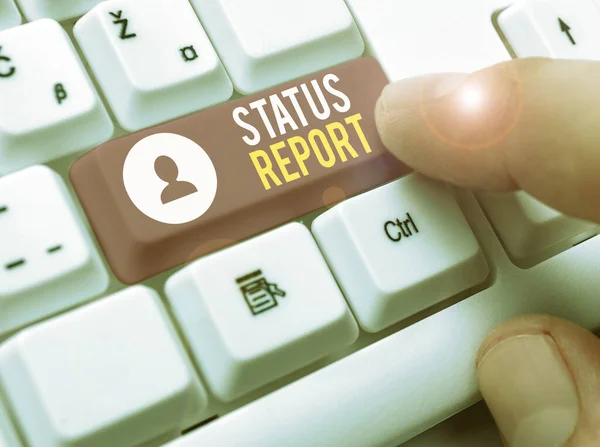 Szövegírás Status Report. Üzleti koncepció egy olyan helyzet dokumentumához, mint például egy projekt. — Stock Fotó