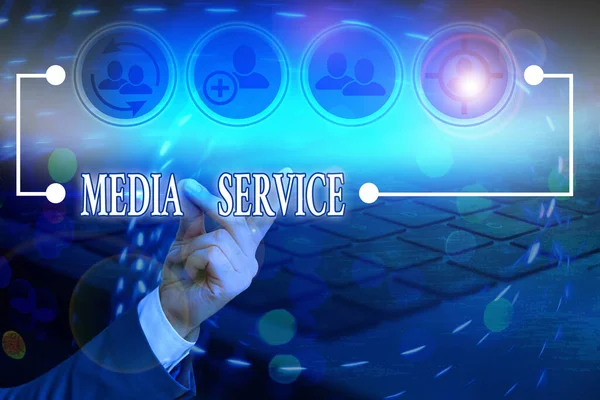 Conceptual hand writing showing Media Service. Business photo text server programs that delivers streaming media over the Web. — Stockfoto