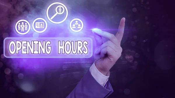 Handwriting text Opening Hours. Concept meaning the time during which a business is open for customers. — Stockfoto