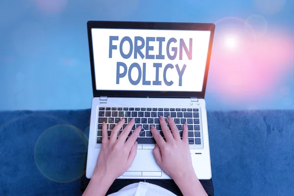 Handwriting text Foreign Policy. Concept meaning a government strategy in dealing with other nations. — Stockfoto