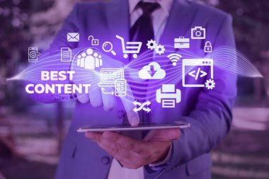 Conceptual hand writing showing Best Content. Business photo showcasing Information and experiences that are directed to the audience.