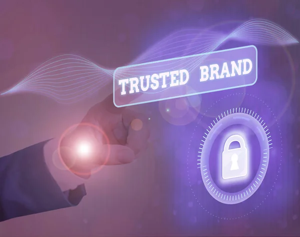 Signo de texto que muestra Marca de confianza. Foto conceptual El consumidor cree en la integridad y la capacidad de la marca . — Foto de Stock