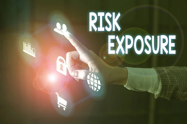 Writing note showing Risk Exposure. Business photo showcasing the quantified potential loss that might occur in a business. — Stok fotoğraf