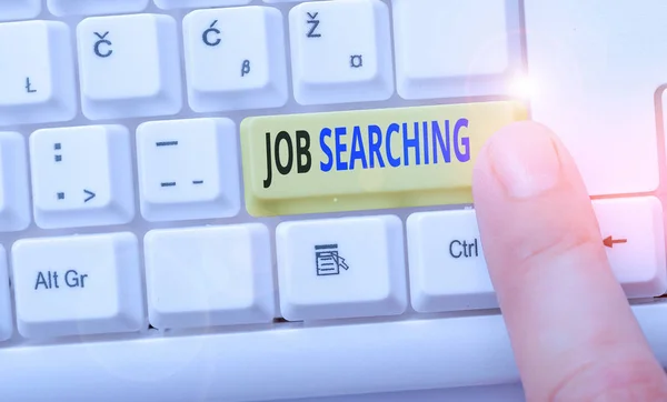 Texto de escrita de palavras Job Searching. Conceito de negócio para O ato de procurar emprego Busca de emprego ou procura de emprego . — Fotografia de Stock