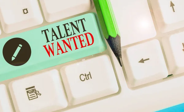 Writing note showing Talent Wanted. Business photo showcasing looking for a skill that someone has to do something very well. — Stockfoto