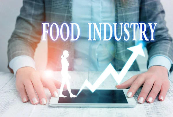 Skriva lapp som visar livsmedelsindustrin. Företagsfoto visa upp olika företag som levererar mat till världens befolkning. — Stockfoto