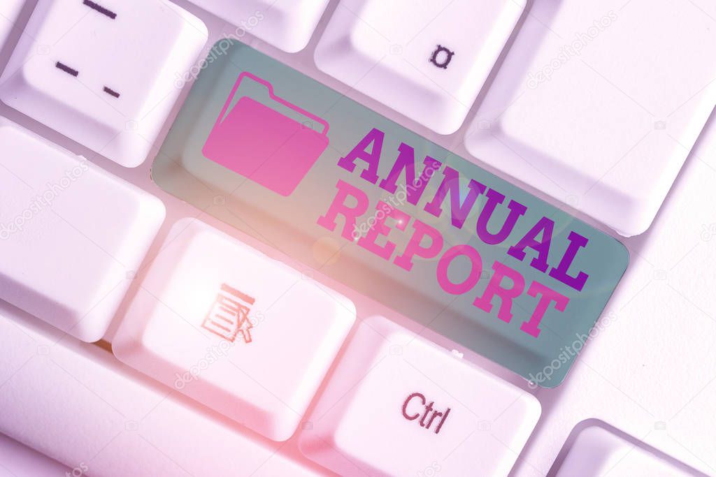 Text sign showing Annual Report. Conceptual photo financial summary of a company activities during the year.