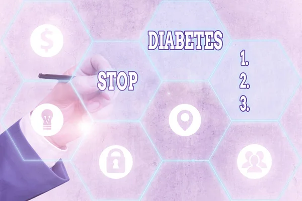 Konceptuell handstil som visar Stop Diabetes. Företagsfoto visa upp förhindra sjukdom av förhöjda glukosnivåer i blodet. — Stockfoto