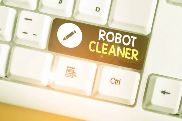 Note d'écriture montrant Robot Cleaner. Photo d'affaires présentant une programmation intelligente et un système d'aspirateur limité . — Photo