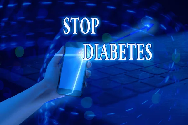 Word writing text Stop Diabetes. Business concept for prevent the disease of elevating glucose level in the blood. — Stock fotografie