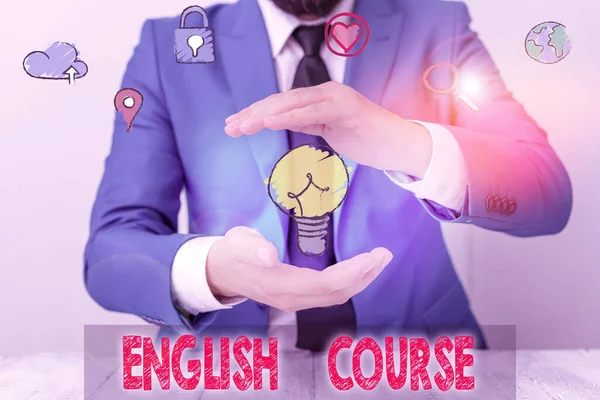 Handwriting text writing English Course. Concept meaning courses cover all levels of speaking and writing in english. — Stock fotografie