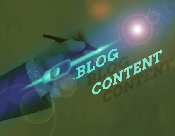 Tanda teks menampilkan Blog Content. Pos foto konseptual pada satu halaman streaming kontinu atau halaman individual . — Stok Foto
