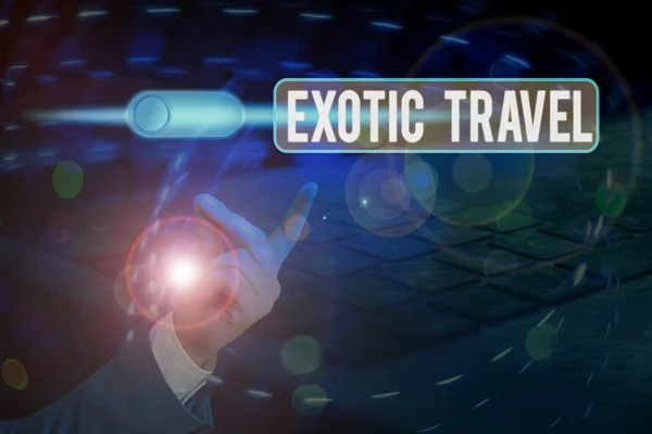 Word writing text Exotic Travel. Business concept for Travelling to unusual places or unfamiliar destination. — Stock Photo, Image