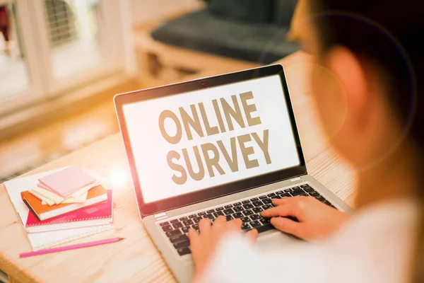 Text sign showing Online Survey. Conceptual photo type of assessment that is conducted via the Internet. — Stock Photo, Image