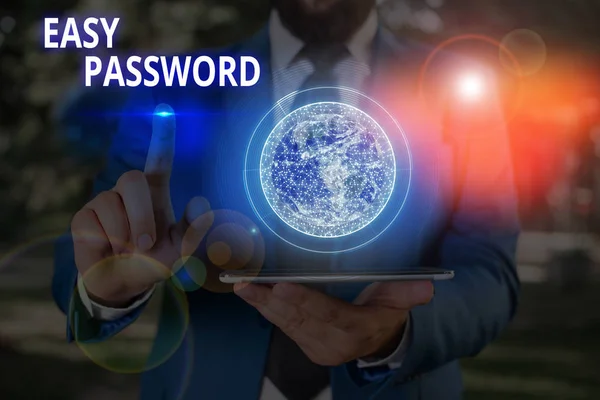 Writing note showing Easy Password. Business photo showcasing Easy code that enables one to gain admission to program Elements of this image furnished by NASA. — Stockfoto
