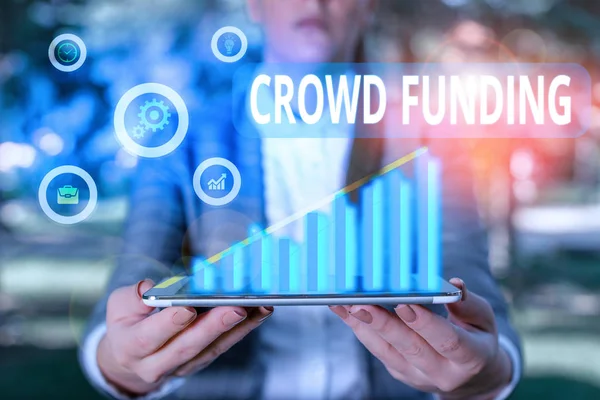 Word writing text Crowd Funding. Business concept for technique of raising money from a large number of showing. — Stock Photo, Image