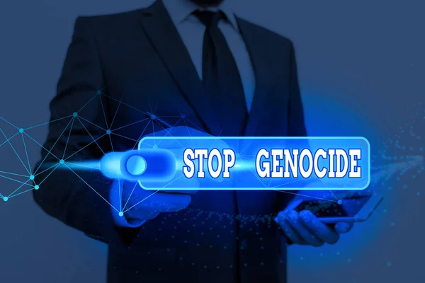 Escritura de texto a mano Stop Genocide. Concepto que significa poner fin a los asesinatos y atrocidades de mostrar . —  Fotos de Stock