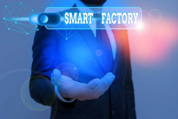 Kézírás szöveg Szúró gyár. Koncepció A magasan digitalizált és összekapcsolt gyártólétesítmény. — Stock Fotó