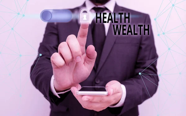 Handschrift tekst schrijven Gezondheid Rijkdom. Concept betekent gezondheid is de meest waardevolle en kostbare voor elk individu. — Stockfoto