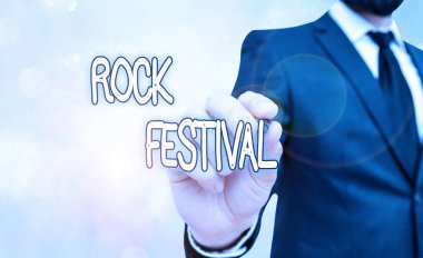 Handwriting text Rock Festival. Concept meaning Largescale rock music concert featuring heavy metals genre.