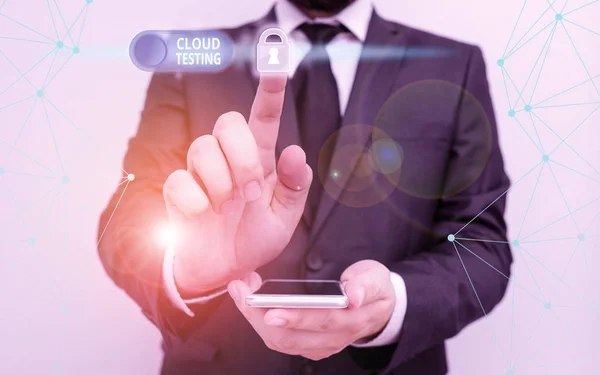 Handschrift tekst Cloud Testing. Begrip betekent de beoordeling van de prestaties van een webapplicatie. — Stockfoto