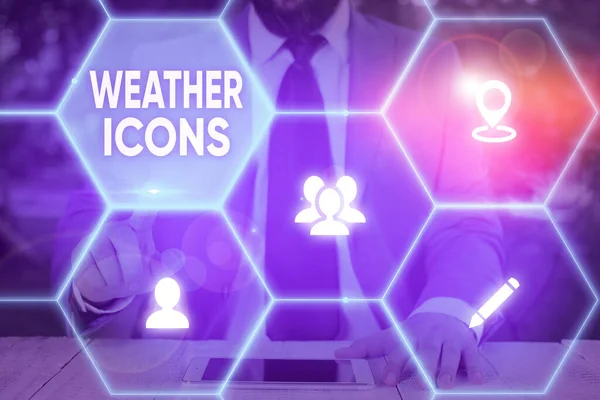 Почерк текста Weather Icons. Концепция, обозначающая план на синоптической карте, используемой для прогнозирования погоды . — стоковое фото