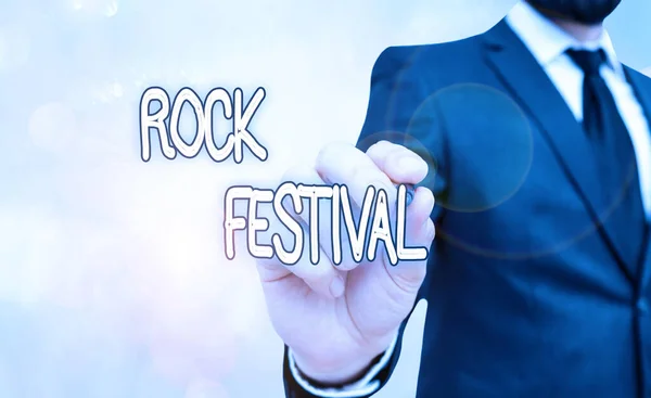 Handwriting text Rock Festival. Concept meaning Largescale rock music concert featuring heavy metals genre. — Stockfoto