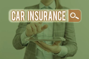 Araç Sigortası'nı gösteren kavramsal el yazısı. Bir kaza durumunda mali kayıplara karşı koruma vitrine İş fotoğraf.