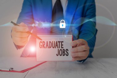 Writing note showing Graduate Jobs. Business photo showcasing require someone to hold a degree to start their career.