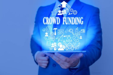 El yazısı metin Crowd Funding. Çok sayıda gösterimden para toplama nın anlamı anlamı.