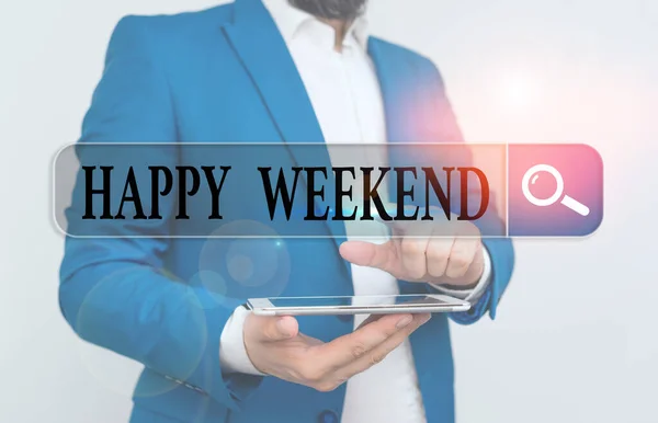 Pisanie tekstu Happy Weekend. Koncepcja biznesowa życzenia komuś szczęśliwego weekendu lub wakacji. — Zdjęcie stockowe