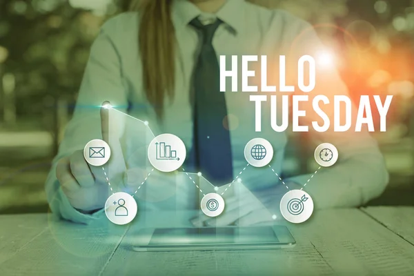 Word writing text Hello Tuesday. Business concept for a greeting or warm welcome to the third day of the week. — Stock Photo, Image