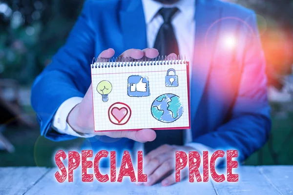 Word writing text Special Price. Business concept for selling at a price that is lower than usual Discounted.