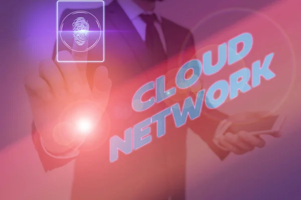 Κείμενο εγγραφής κειμένου Cloud Network. Επιχειρηματική έννοια για την πρόσβαση των πόρων δικτύωσης από κεντρικό πάροχο. — Φωτογραφία Αρχείου