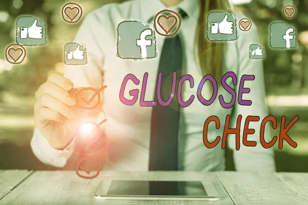 Handwriting text Glucose Check. Concept meaning procedure that measures the amount of sugar in a blood.