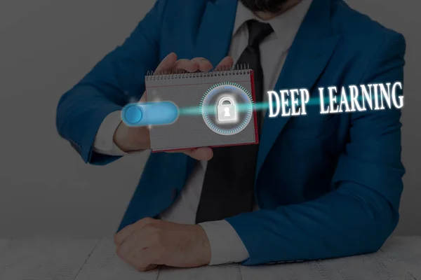 Text sign showing Deep Learning. Conceptual photo the collection of algorithms used in machine learning.