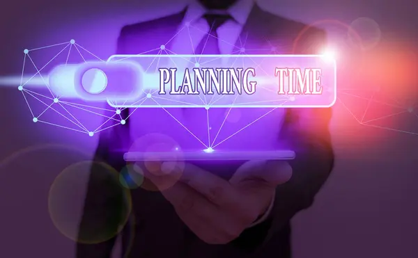 Текстовый знак, показывающий время планирования. Концептуальная фотография Осуществление тщательного контроля времени, затрачиваемого на конкретную деятельность . — стоковое фото