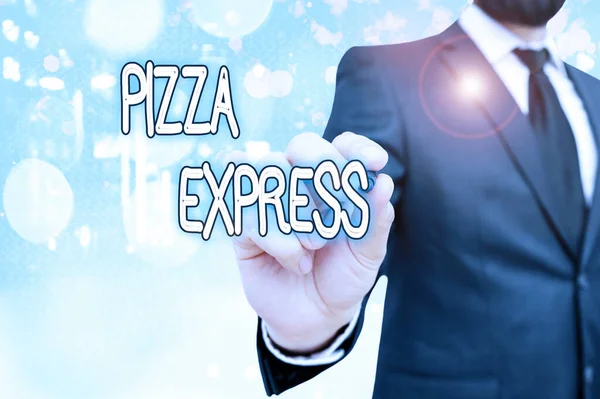 Sinal de texto mostrando Pizza Express. Foto conceitual entrega rápida de pizza à sua porta Serviço rápido . — Fotografia de Stock