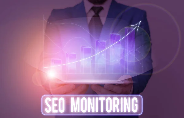 Word writing text Seo Monitoring. Business concept for the process of optimizing the visibility of your website. — 스톡 사진