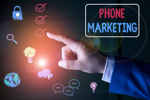 Conceptual hand writing showing Phone Marketing. Business photo text art of promoting products and services via mobile devices. — Stock fotografie