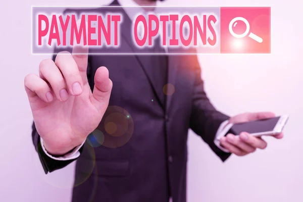 Word writing text Payment Options. Business concept for ways that a customers can pay for the goods and services.