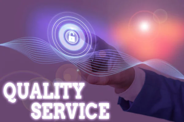 Schreiben Notiz zeigt Quality Service. Geschäftliches Foto, das die gelieferte Dienstleistung zeigt, entspricht den Erwartungen des Kunden. — Stockfoto