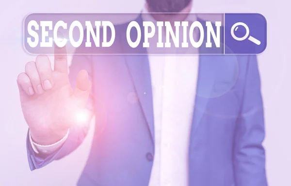 Text sign showing Second Opinion. Conceptual photo an opinion from a second qualified demonstrating on something. — Stock Photo, Image
