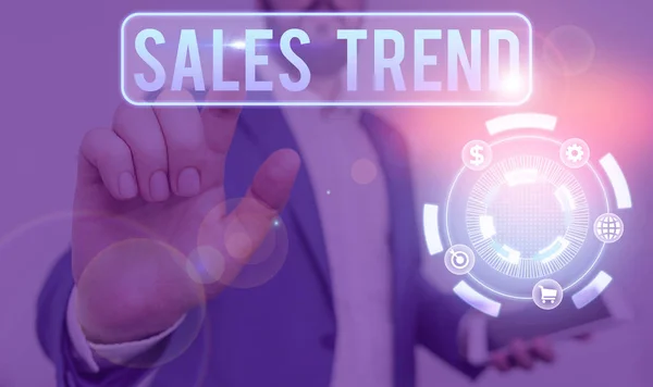 Εννοιολογική γραφή χέρι δείχνει πωλήσεις Trend. Business photo text Σύνθετα στοιχεία μιας εταιρείας είναι οι ετήσιες πωλήσεις και η απασχόληση. — Φωτογραφία Αρχείου