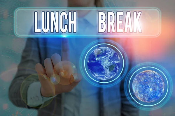 Signo de texto que muestra la hora del almuerzo. Tiempo de fotos conceptuales cuando una demostración deja de trabajar o estudiar para almorzar . — Foto de Stock