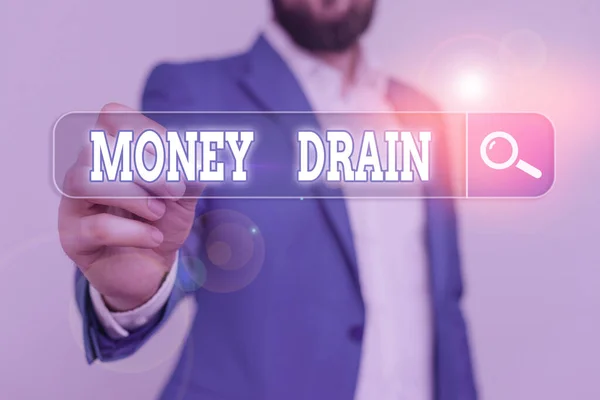 Writing note showing Money Drain. Business photo showcasing To waste or squander money Spend money foolishly or carelessly. — Stockfoto