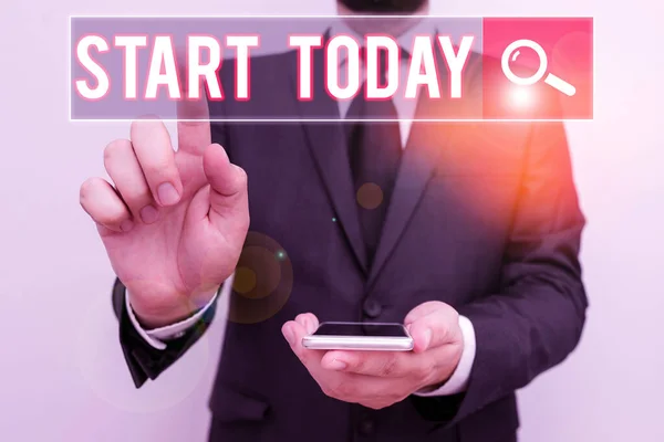 Textová značka ukazující Start Today. Konceptuální foto začít dělat něco, aby něco začít tím, že něco. — Stock fotografie