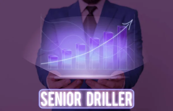 Word writing text Senior Driller. Business concept for supervise and formally assess onsite work activities.