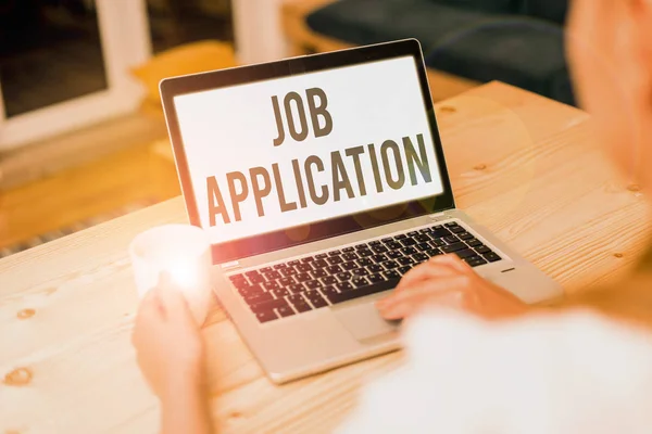 Conceptual hand writing showing Job Application. Business photo showcasing paper which indicates interest in a particular vacancy. — Stock Fotó